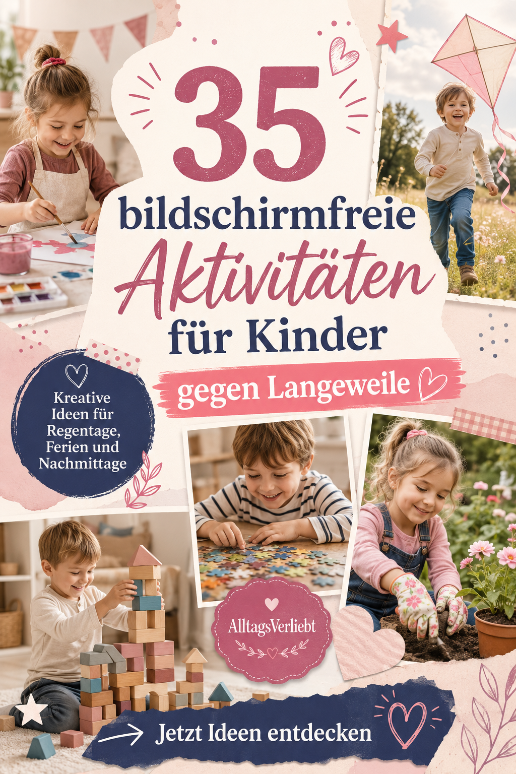 Pinterest Pin 35 bildschirmfreie Aktivitäten für Kinder gegen Langeweile