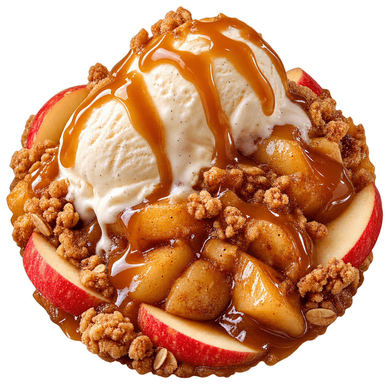 Karamell Apfel Dessert mit Vanilleeis