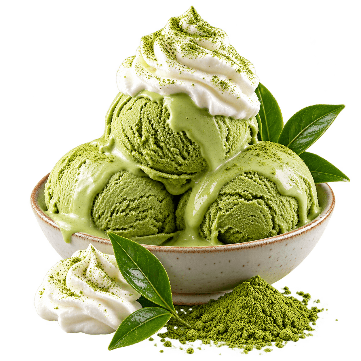 Matcha Eis mit drei Zutaten und Schlagsahne ohne Eismaschine